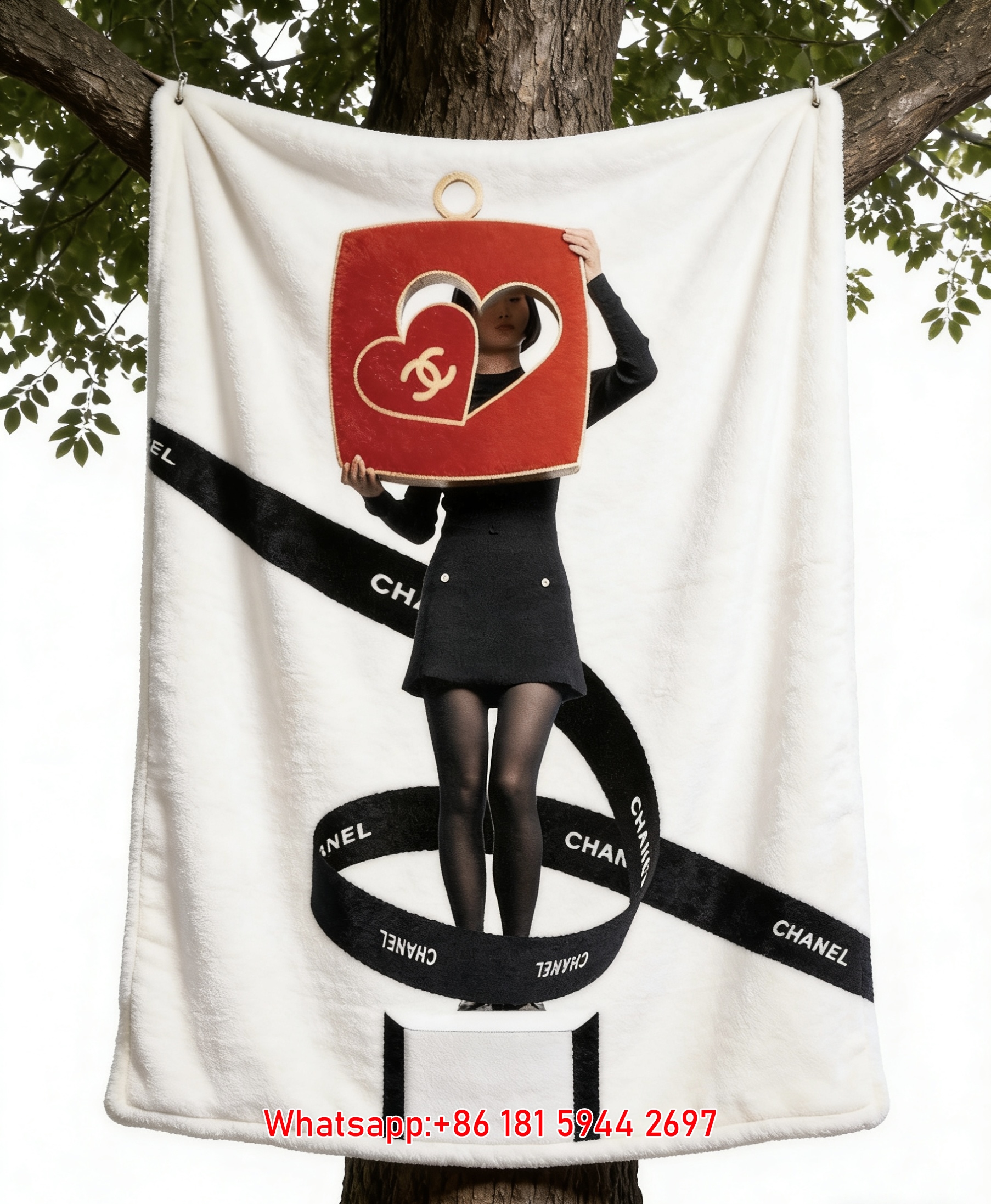 Chanel Red Heart CC Logo Flannel Sofa Throw Blanket IMG_6832